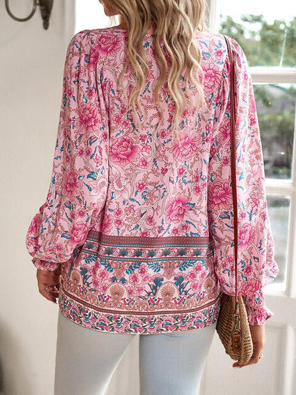 Bohemian Tie Neck Lantern Sleeve Blouse [Spirit and Rebel]   