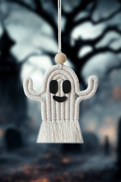 Wood Bead Fringe Ghost Shape Macrame Key Chain [Spirit and Rebel]   