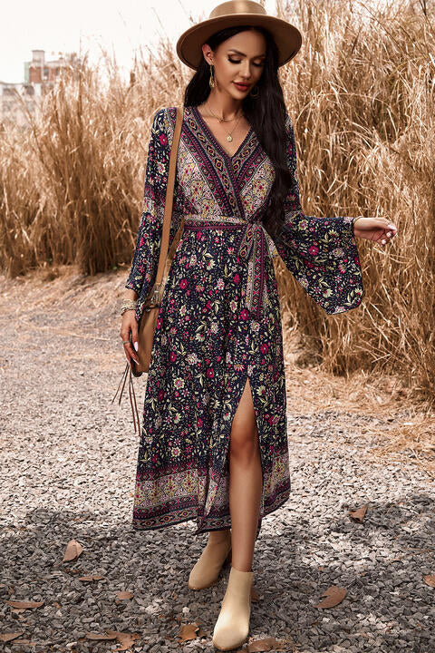 Bohemian Surplice Neck Slit Dress [Spirit and Rebel]   