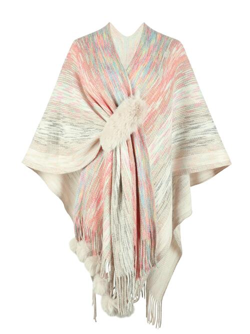 Boho Chic  Heathered Fringe Hem Poncho [Spirit and Rebel] Ivory One Size 