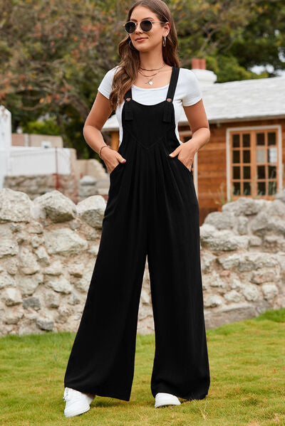 Wide Strap Square Neck Wide Leg Overalls [Spirit and Rebel]   