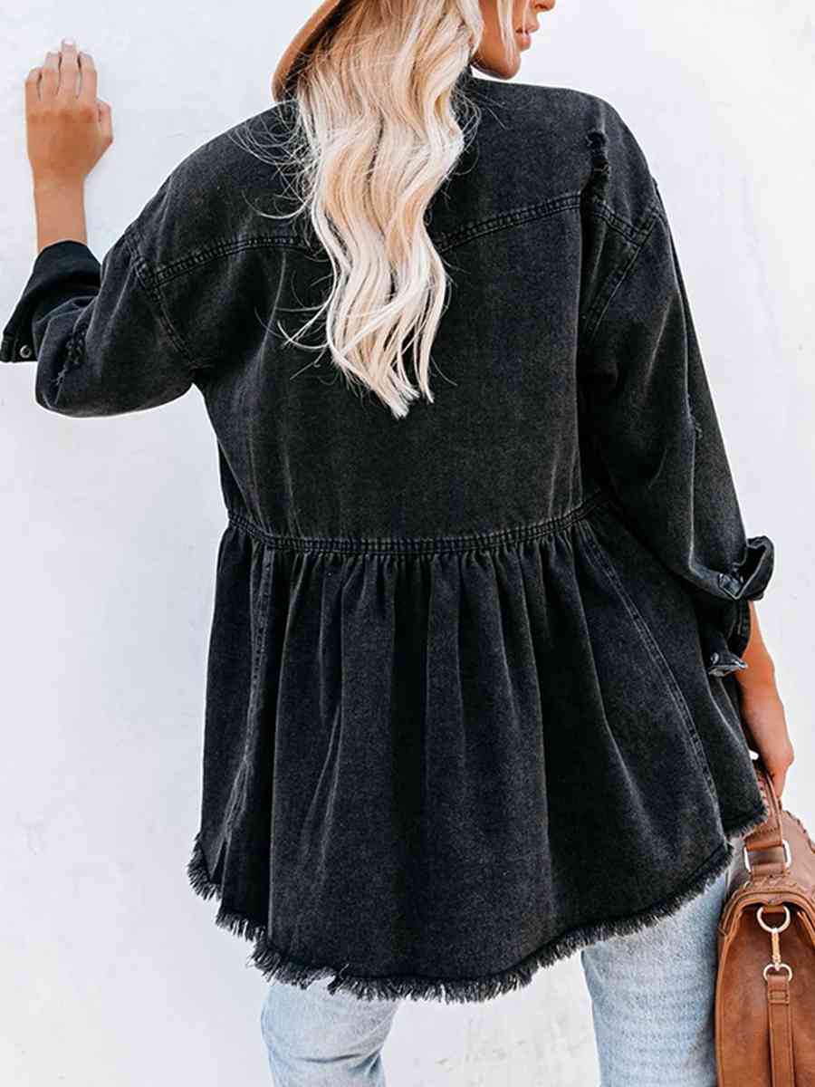 Boho Grunge Raw Hem Distressed Denim Shacket [Spirit and Rebel]   