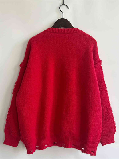 Pearl Detail Round Neck Long Sleeve Sweater [Spirit and Rebel]   