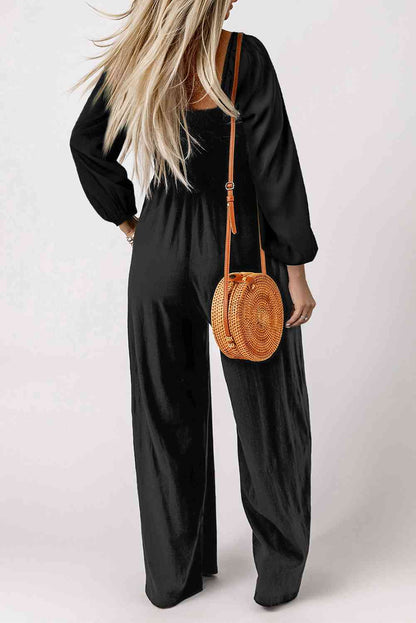 Hippie Style Square Neck Raglan Sleeve Jumpsuit with Pocket [Spirit and Rebel]   