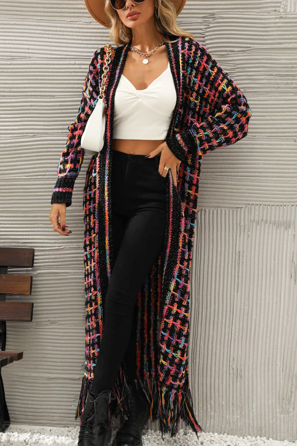 Multicolored Open Front Fringe Hem Boho Cardigan Kimono [Spirit and Rebel]   