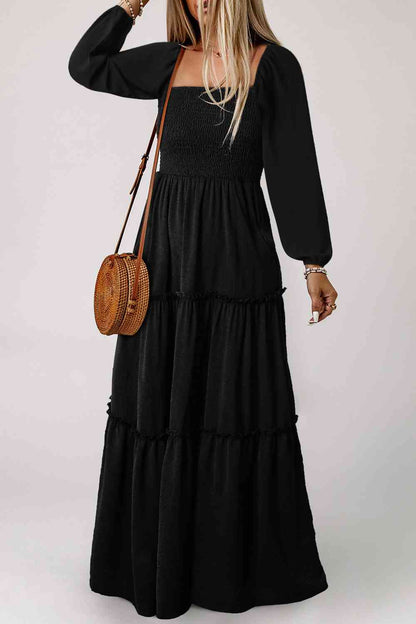 Square Neck Long Sleeve Tiered Dress [Spirit and Rebel]   