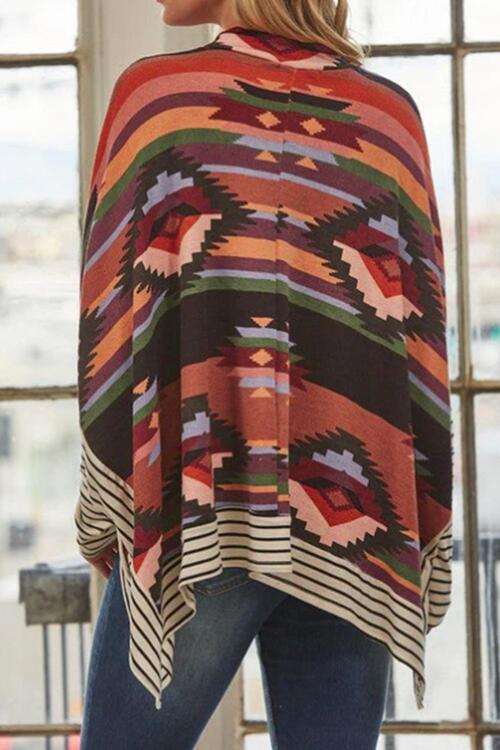 Geometric Striped Splicing Round Neck Blouse [Spirit and Rebel]   