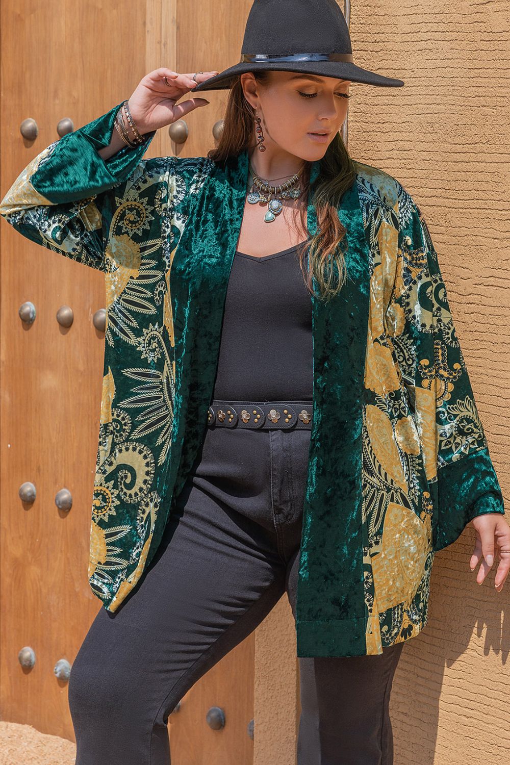 Boho Plus Size Open Front Bohemian Style Long Sleeve Cardigan [Spirit and Rebel]   