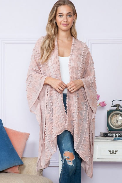 Justin Taylor Pom-Pom Open Front Poncho Boho Cardigan [Spirit and Rebel]   