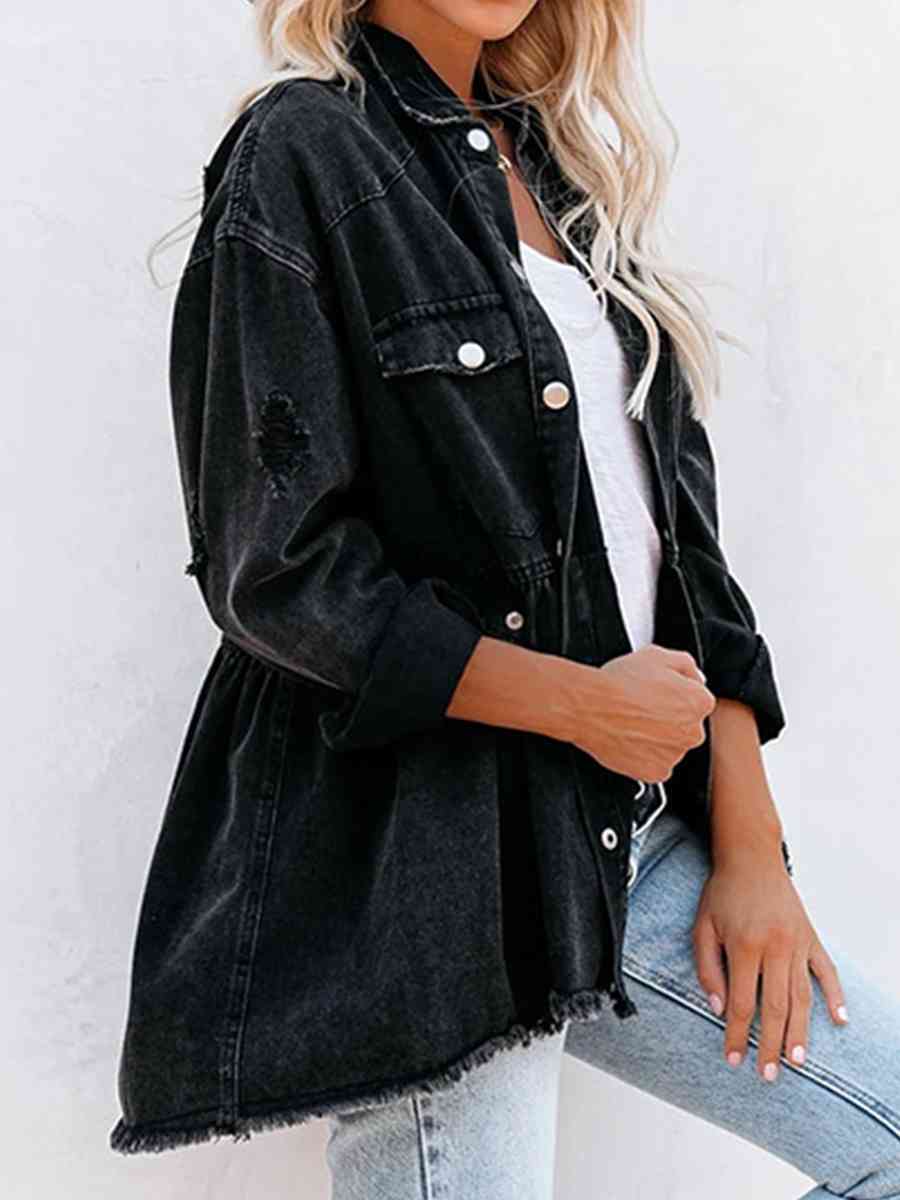 Boho Grunge Raw Hem Distressed Denim Shacket [Spirit and Rebel]   