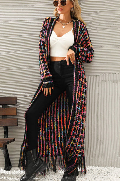 Multicolored Open Front Fringe Hem Boho Cardigan Kimono [Spirit and Rebel]   