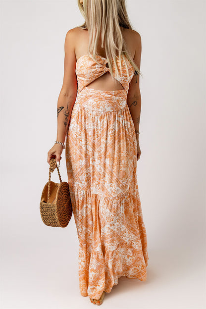 Floral Strapless Sweetheart Neck Cutout Boho Dress [Spirit and Rebel]   