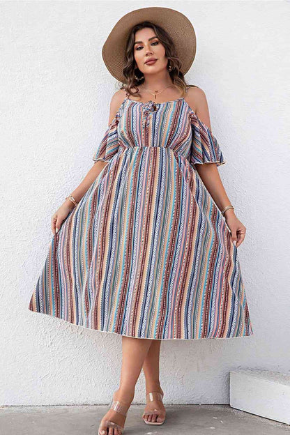 Plus Size Striped Cold-Shoulder Dress [Spirit and Rebel]   