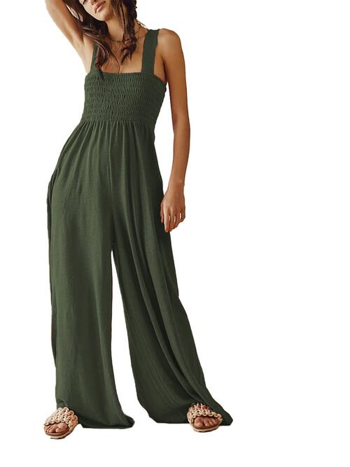 Boho Chic  Smocked Wide Strap Jumpsuit [Spirit and Rebel]   