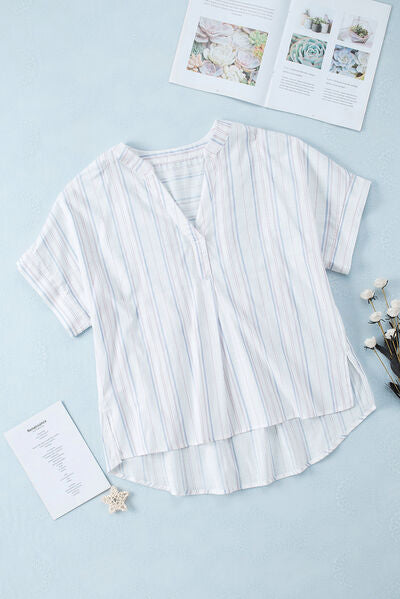 Striped Notched Short Sleeve T-Shirt [Spirit and Rebel]   