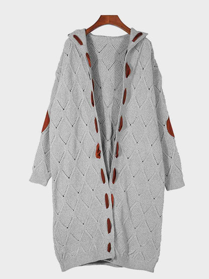 Openwork Long Sleeve Open Front Hooded Cardigan [Spirit and Rebel] Heather Gray S 