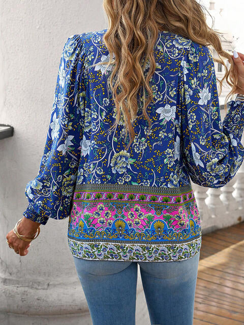 Bohemian Tie Neck Lantern Sleeve Blouse [Spirit and Rebel]   