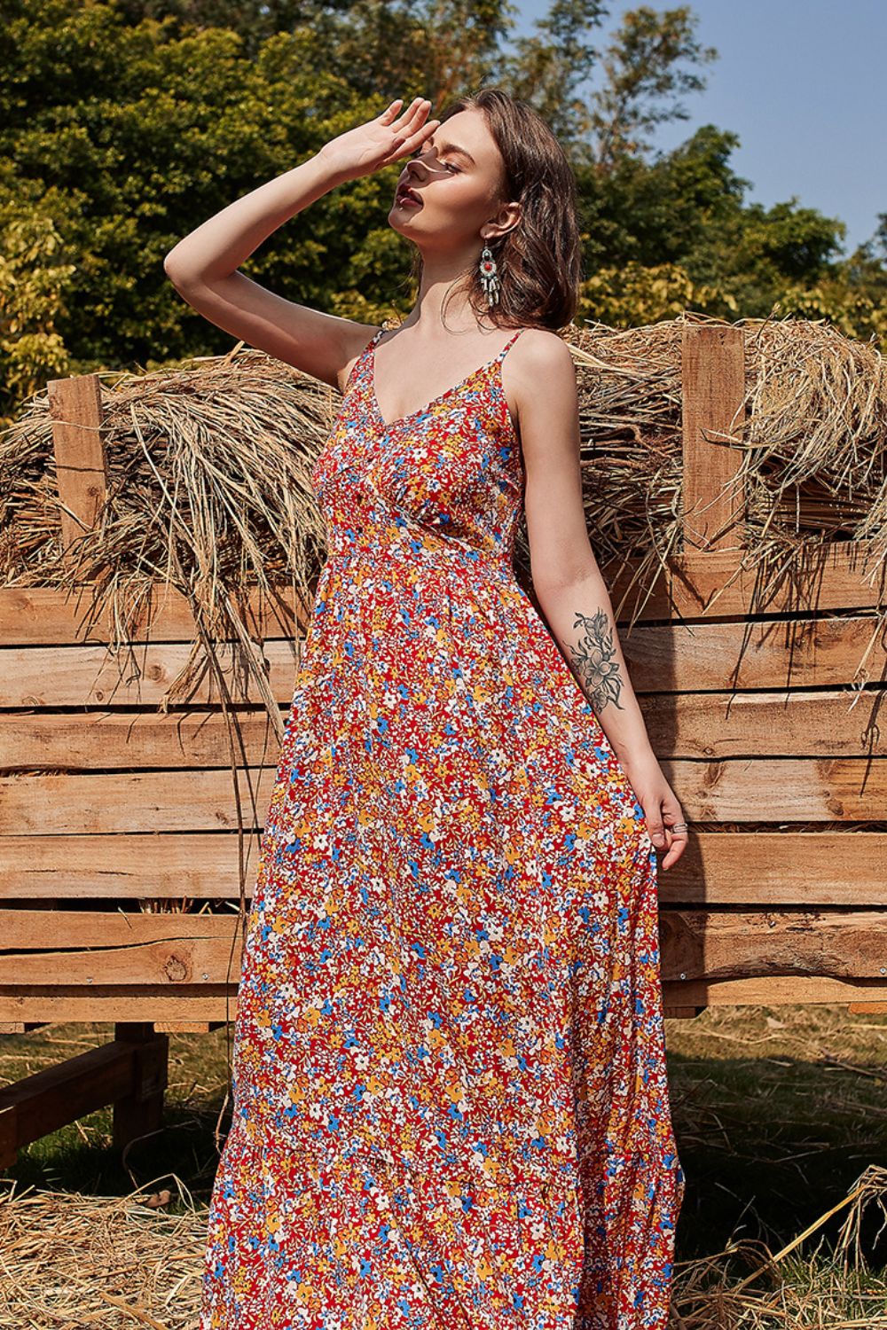 Ditsy Floral Spaghetti Strap Boho Maxi Dress [Spirit and Rebel]   