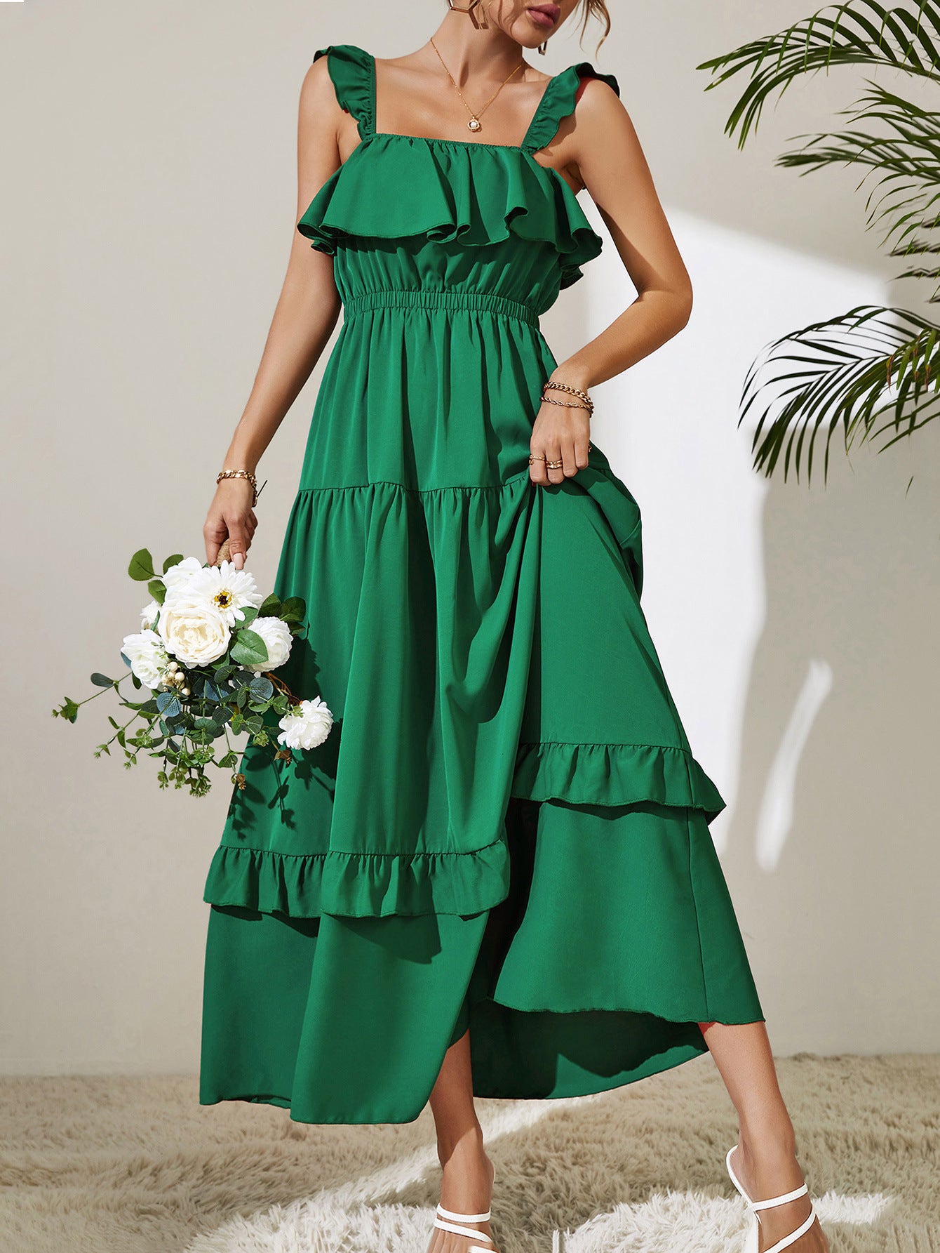 Square Neck Ruffled Maxi Dress [Spirit and Rebel]   