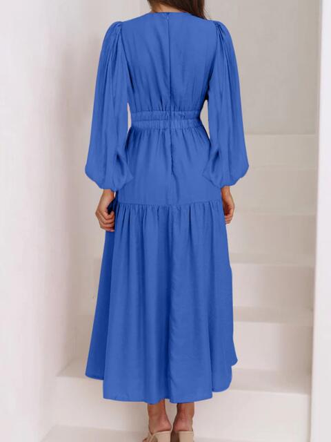 Deep V-Neck Balloon Sleeve Plain Maxi Dress [Spirit and Rebel]   