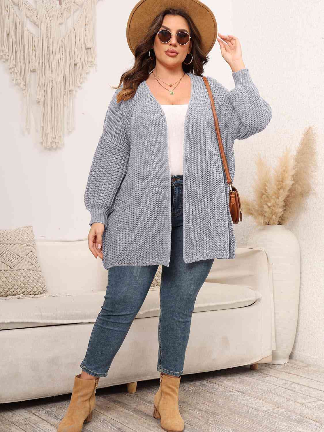 Plus Size Open Front Dropped Shoulder Knit Cardigan [Spirit and Rebel]   