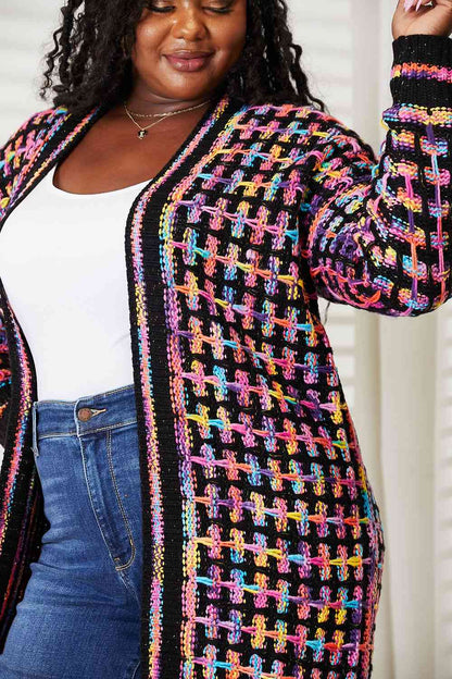 Double Take Full Size Multicolored Open Front Fringe Hem Cardigan [Spirit and Rebel]   