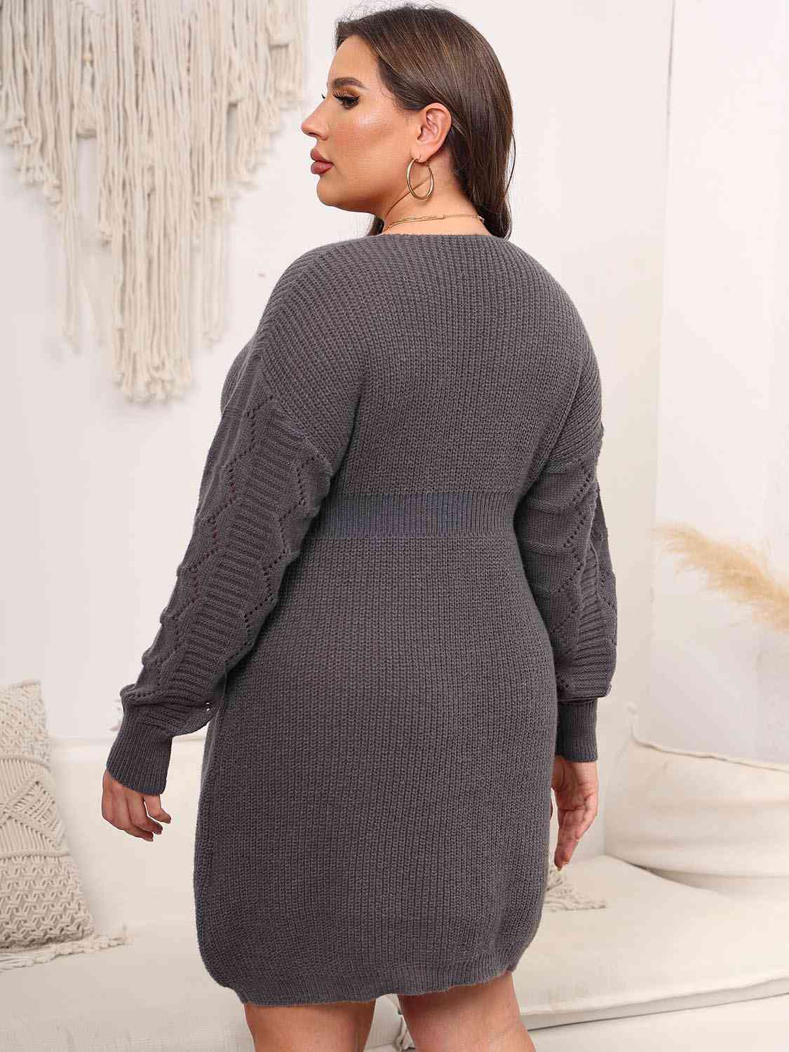 Plus Size Dropped Shoulder Long Sleeve Knit Mini Dress [Spirit and Rebel]   