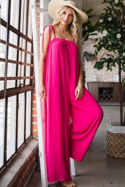 Veveret Pocketed Spaghetti Strap Wide Leg Jumpsuit [Spirit and Rebel]   