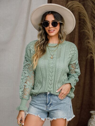 Eyelet Crochet Lantern Sleeve Sweater [Spirit and Rebel]   