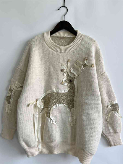 Reindeer Round Neck Long Sleeve Sweater [Spirit and Rebel]   