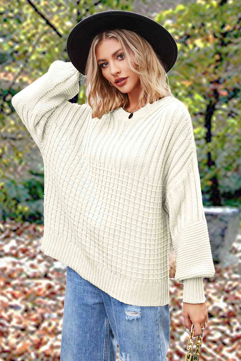 Round Neck Lantern Sleeve Sweater [Spirit and Rebel]   