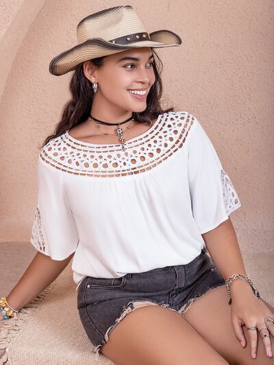 Boho Plus Size Cutout Short Sleeve Blouse [Spirit and Rebel]   