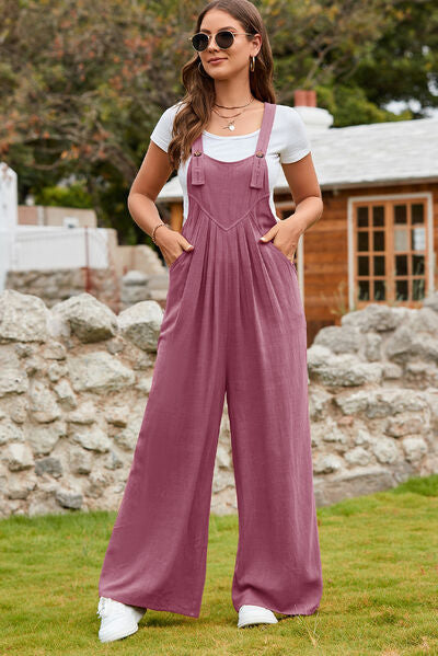 Wide Strap Square Neck Wide Leg Overalls [Spirit and Rebel] Moonlit Mauve S 