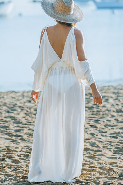 Boho Cold-Shoulder Split Surplice Maxi Dress [Spirit and Rebel]   