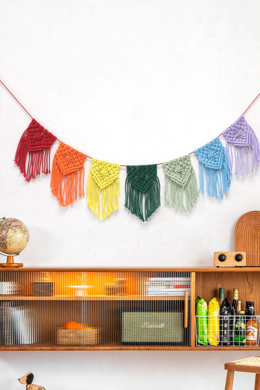 Boho Bedroom Decor Rainbow Fringe Macrame Banner [Spirit and Rebel] Multi One Size 