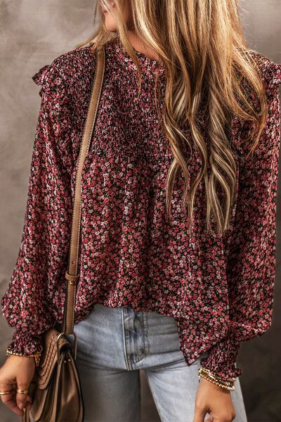 Ruffled Floral Waffle-Knit Blouse [Spirit and Rebel]   