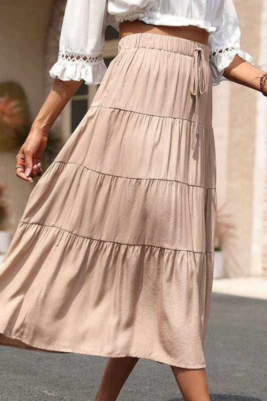 Elastic Waist Tiered Boho Midi Skirt [Spirit and Rebel]   