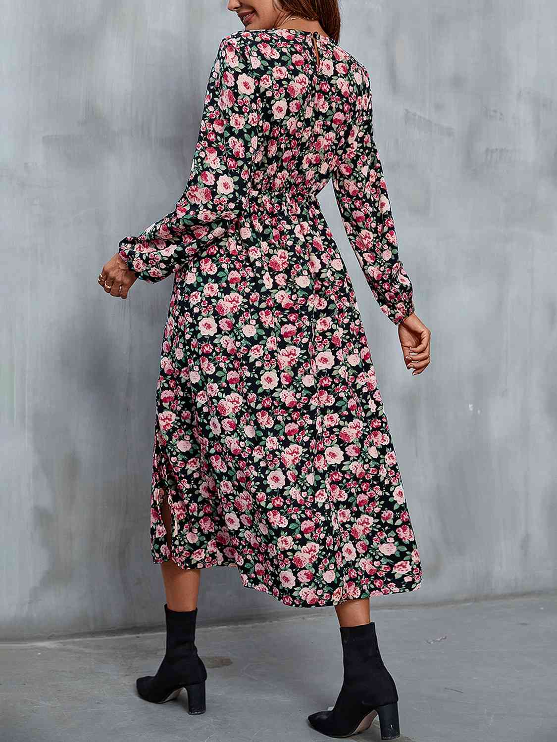 Floral V-Neck Slit Midi Dress [Spirit and Rebel]   