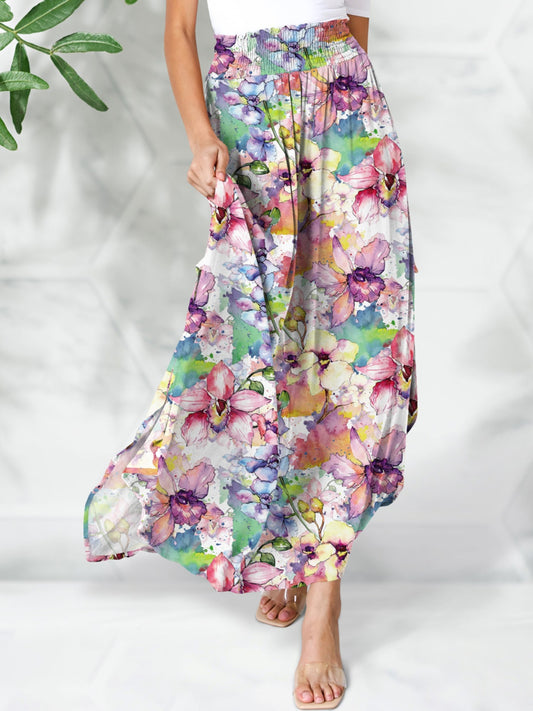 Smocked Printed Elastic Waist Maxi Skirt [Spirit and Rebel] Multicolor S 