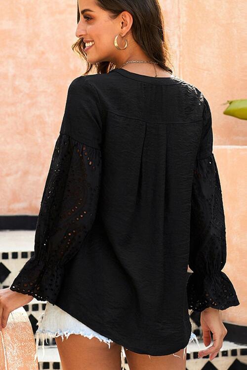 Boho Chic  Crochet Flounce Sleeve Button Up Blouse [Spirit and Rebel]   