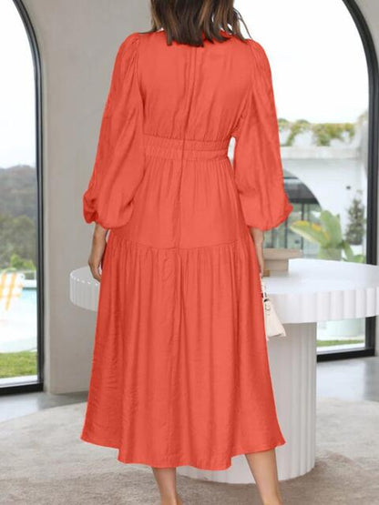 Deep V-Neck Balloon Sleeve Plain Maxi Dress [Spirit and Rebel]   