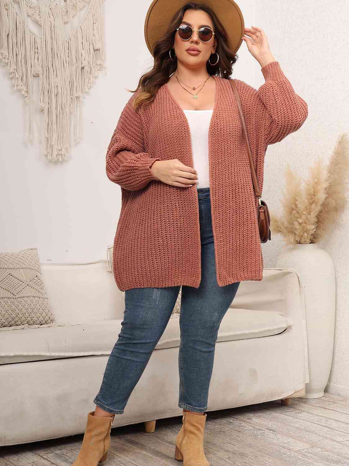 Plus Size Open Front Dropped Shoulder Knit Cardigan [Spirit and Rebel]   