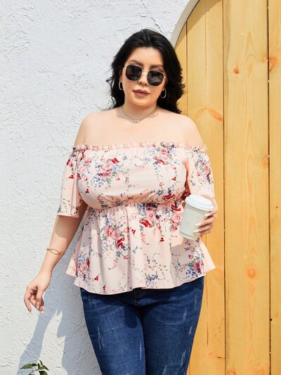 Plus Size Frill Printed Flutter Sleeve Blouse [Spirit and Rebel]   