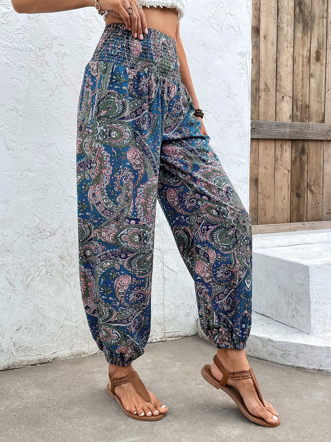 Printed Smocked Waist Pants [Spirit and Rebel]   