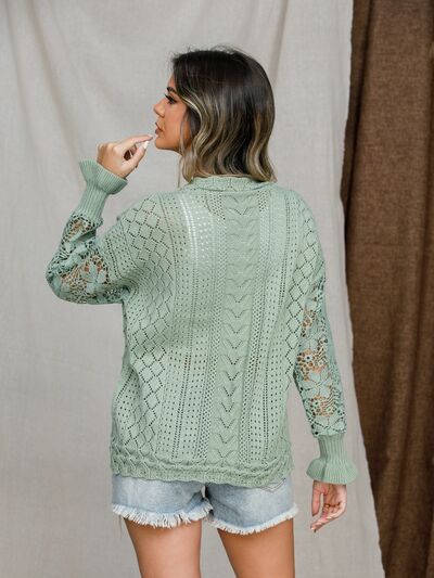 Eyelet Crochet Lantern Sleeve Sweater [Spirit and Rebel]   