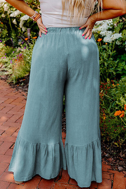 Boho Chic  Plus Size Ruffle Hem Wide Leg Pants [Spirit and Rebel]   