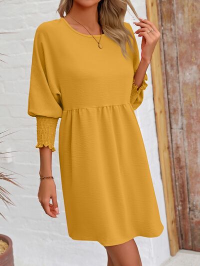 Round Neck Lantern Sleeve Mini Dress [Spirit and Rebel]   