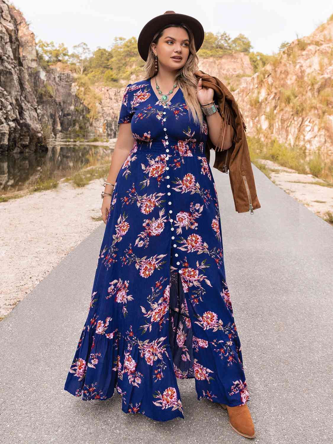 Plus Size V-Neck Maxi Dress [Spirit and Rebel]   