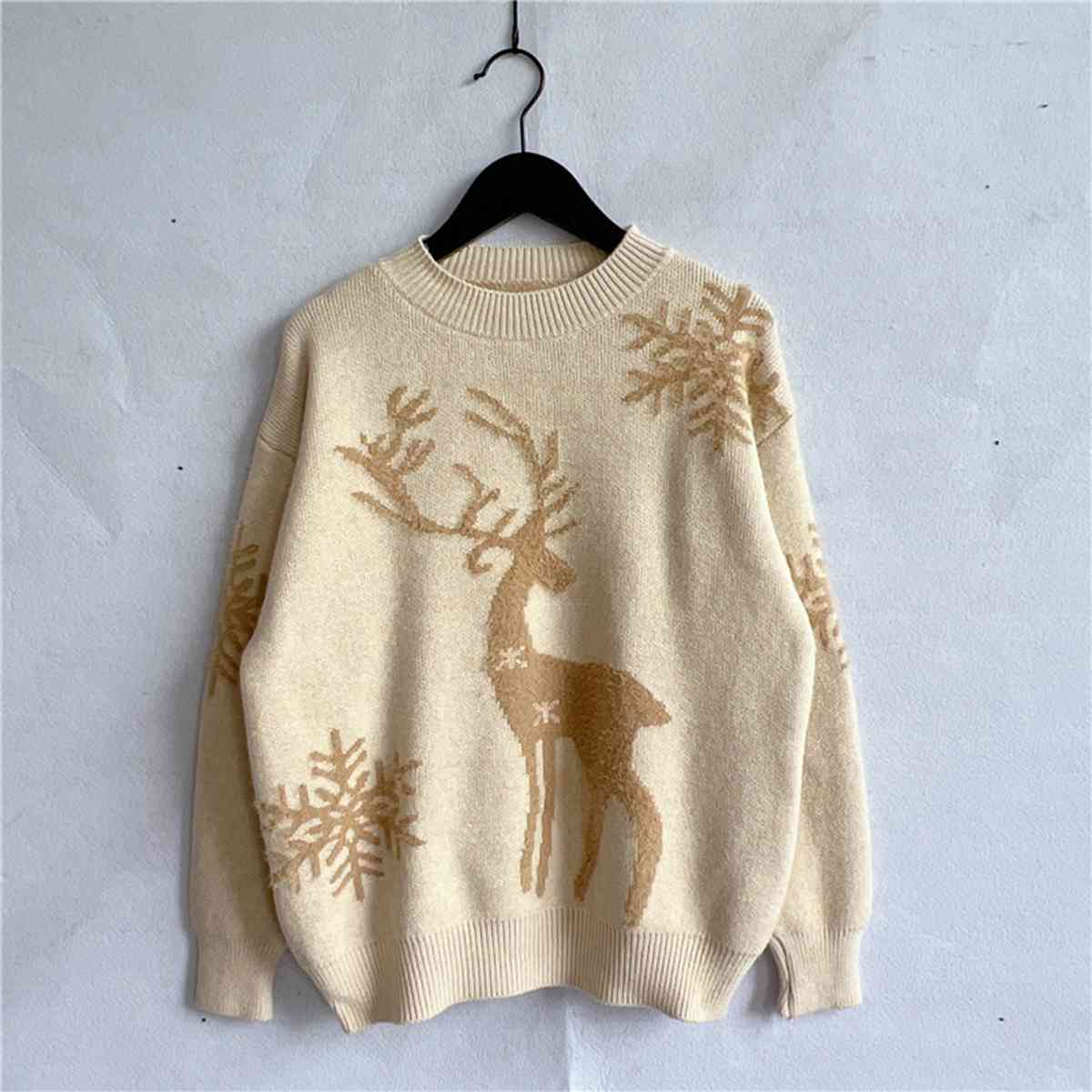 Reindeer and Snowflake Pattern Sweater [Spirit and Rebel] Pastel Yellow S 