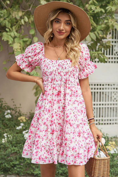 Printed Flounce Sleeve Smocked Boho Dress [Spirit and Rebel]   